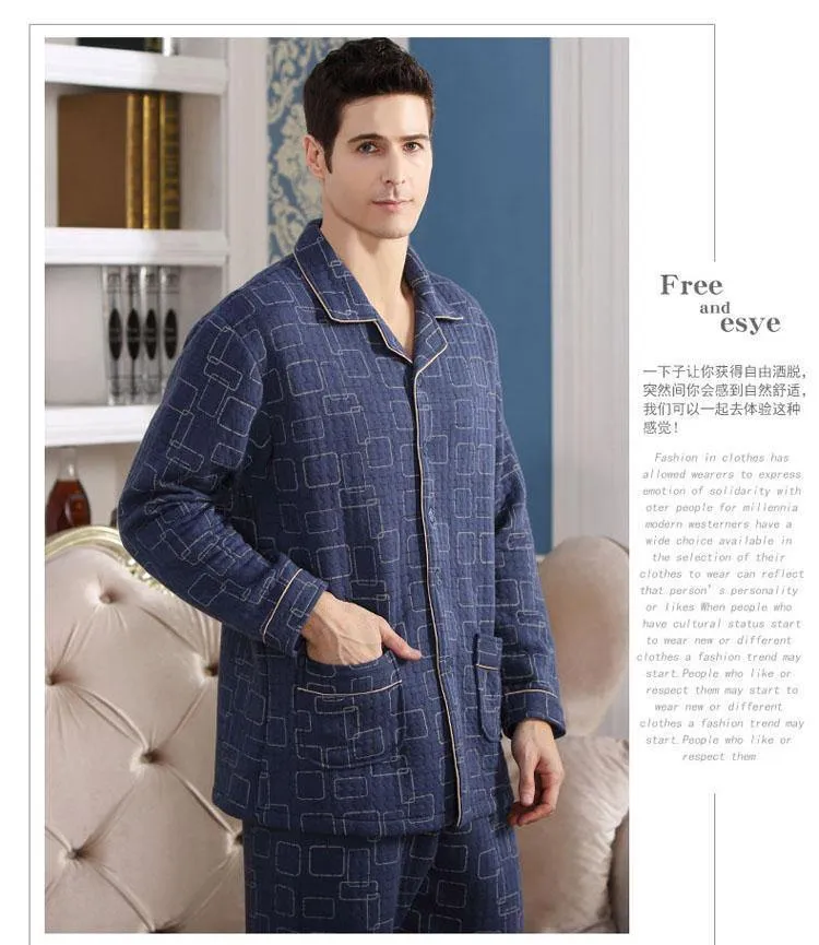 Baumwolle Plaid Pyjamas Homewear Langarm Warme Winter Pyjamas Nachtwäsche Männliche Schlaf Lounge M-4XL
