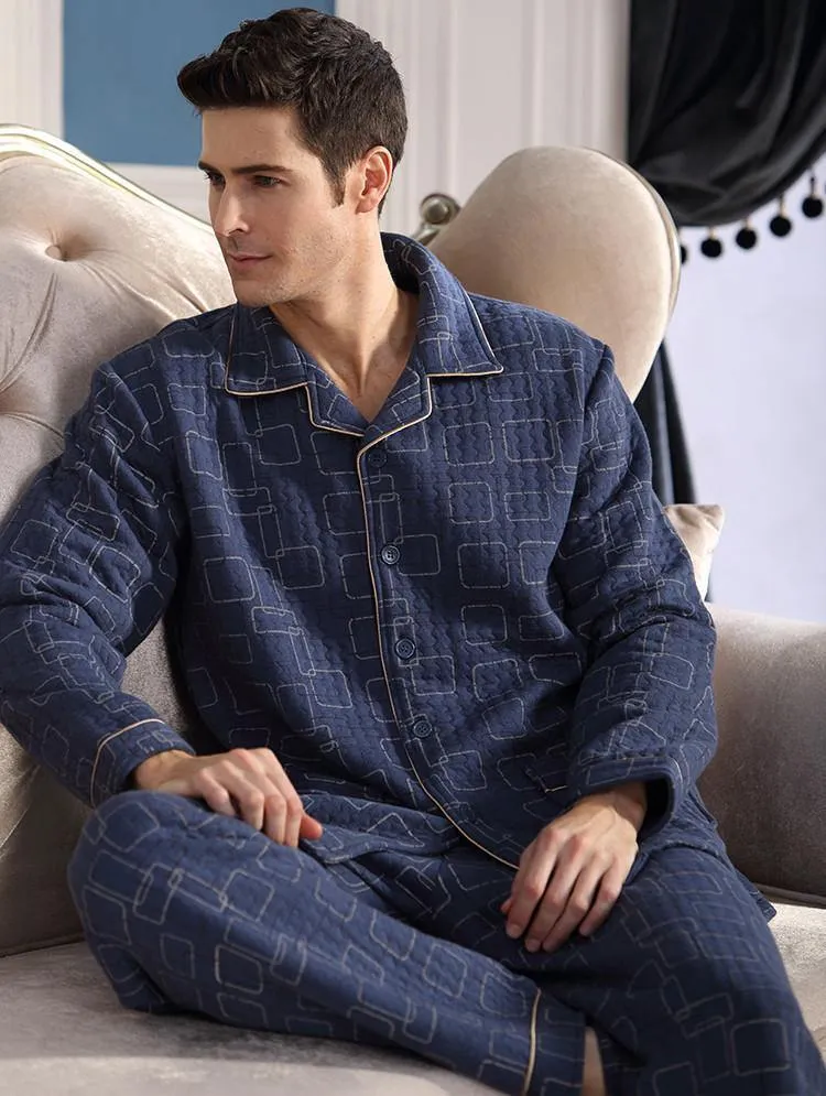 Baumwolle Plaid Pyjamas Homewear Langarm Warme Winter Pyjamas Nachtwäsche Männliche Schlaf Lounge M-4XL