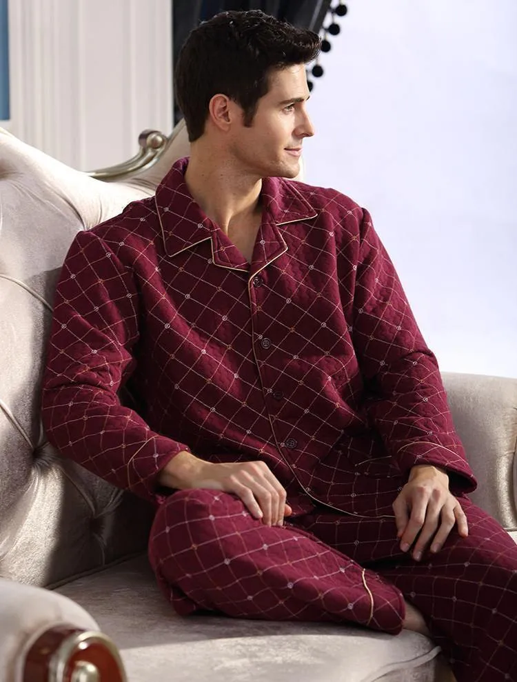 Baumwolle Plaid Pyjamas Homewear Langarm Warme Winter Pyjamas Nachtwäsche Männliche Schlaf Lounge M-4XL