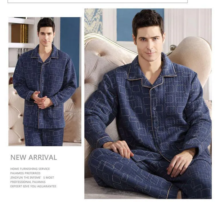 Baumwolle Plaid Pyjamas Homewear Langarm Warme Winter Pyjamas Nachtwäsche Männliche Schlaf Lounge M-4XL