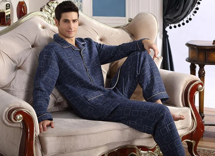 Baumwolle Plaid Pyjamas Homewear Langarm Warme Winter Pyjamas Nachtwäsche Männliche Schlaf Lounge M-4XL