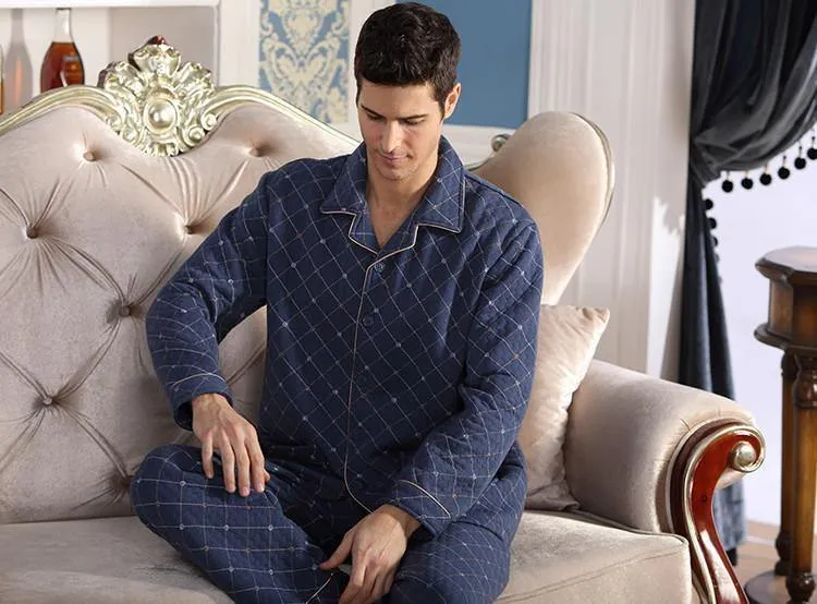 Baumwolle Plaid Pyjamas Homewear Langarm Warme Winter Pyjamas Nachtwäsche Männliche Schlaf Lounge M-4XL
