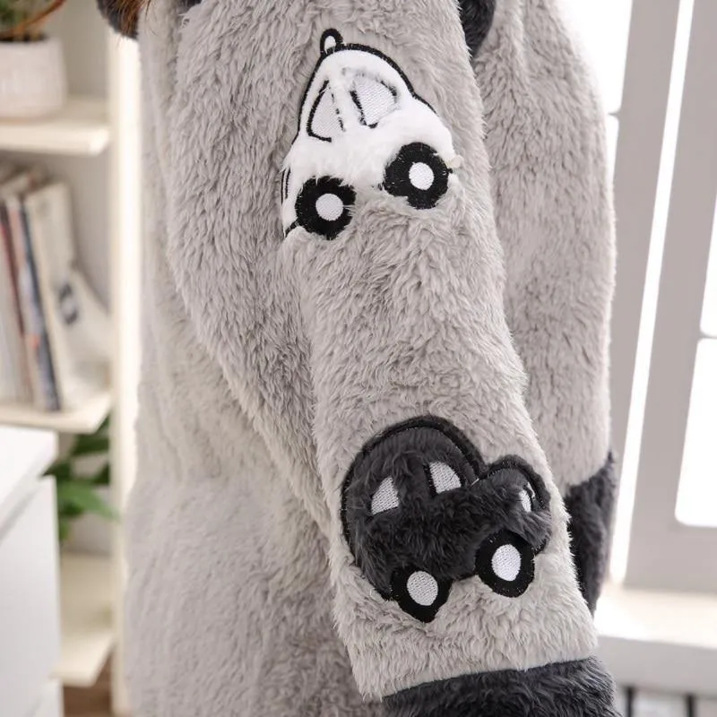 Männer verdicken warme Pyjama Sets Paare Winter weichen Flanell Pyjama Autos drucken lange Schlaf Lounge