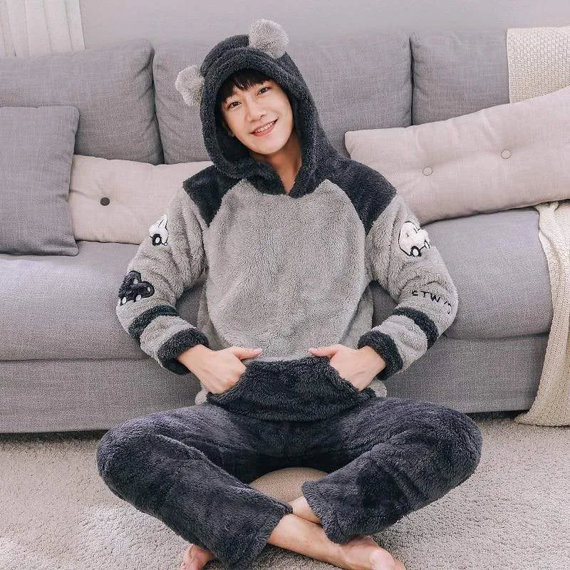 Männer verdicken warme Pyjama Sets Paare Winter weichen Flanell Pyjama Autos drucken lange Schlaf Lounge