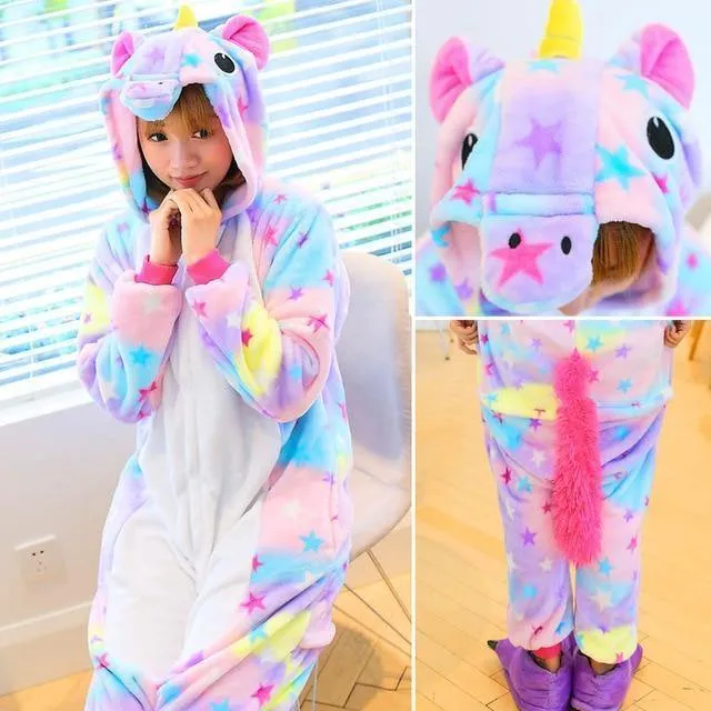 Animal Pyjamas Flanell Winter Damen Herren Einhornstich Panda Pikachu Onesie Sleep lounge Sleepwear