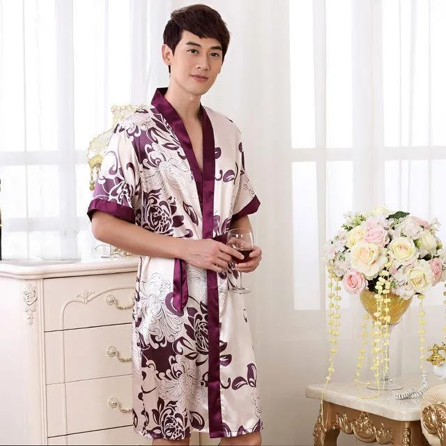 Männer Kimono Robe Faux Silk Badekleid Nachtwäsche Lounge Casual Seidige Nachtwäsche Weibliches Kleid M-XXL