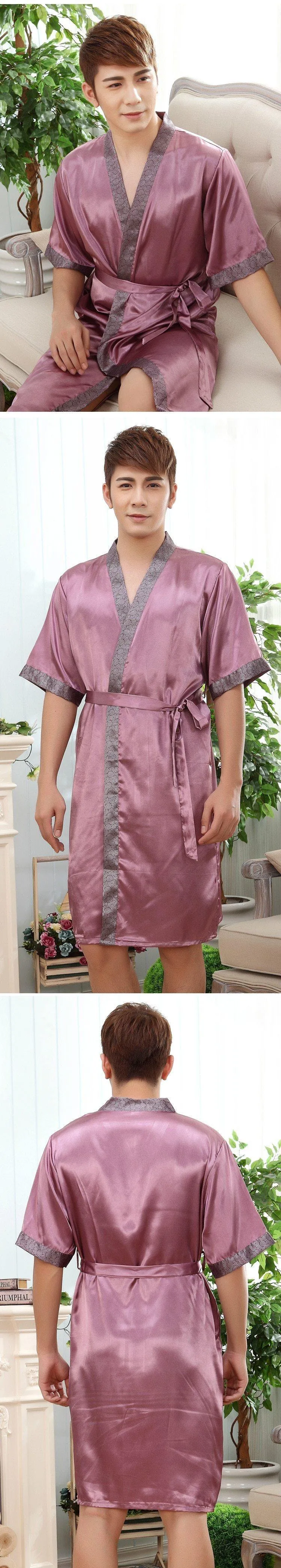 Männer Kimono Robe Faux Silk Badekleid Nachtwäsche Lounge Casual Seidige Nachtwäsche Weibliches Kleid M-XXL