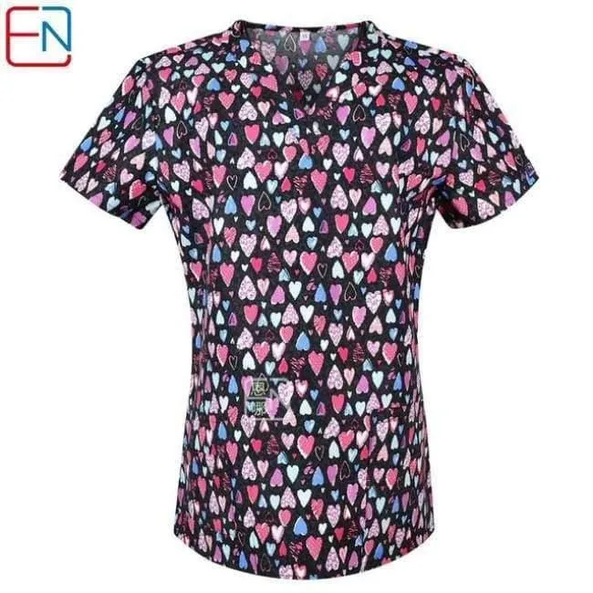 Damen Scrub Top mit V-Ausschnitt, 100 % Baumwolle, bedruckt, chirurgische medizinische Uniformen, Krankenhaus, Krankenschwester, Scrub Tops für Frauen