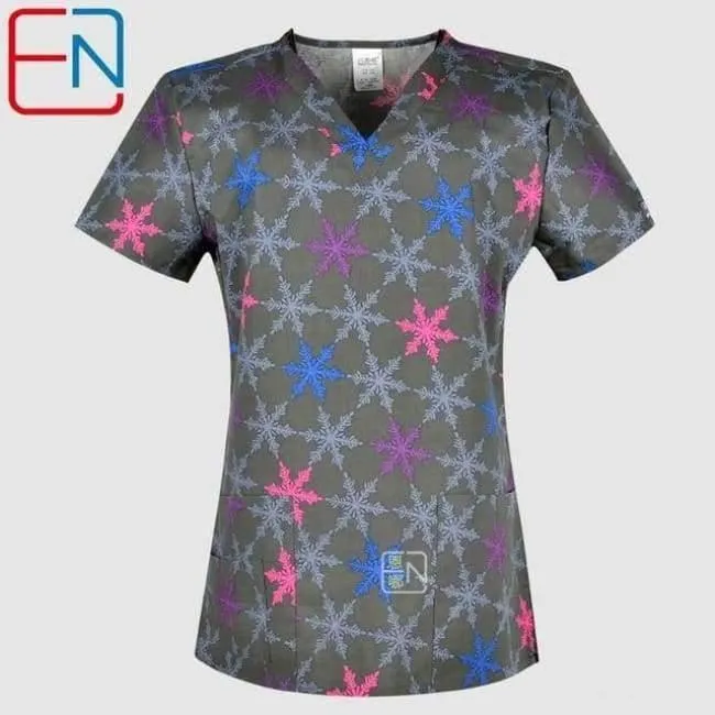 Damen Scrub Top mit V-Ausschnitt, 100 % Baumwolle, bedruckt, chirurgische medizinische Uniformen, Krankenhaus, Krankenschwester, Scrub Tops für Frauen