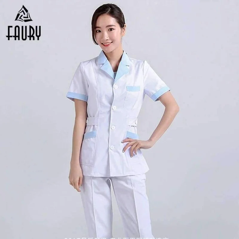 Frauen Krankenhaus medizinische Arbeitskleidung Anzug Kragen Pflege Kleidung Arzt Uniform Kurzarm Dental Schönheitssalon chirurgische Overalls