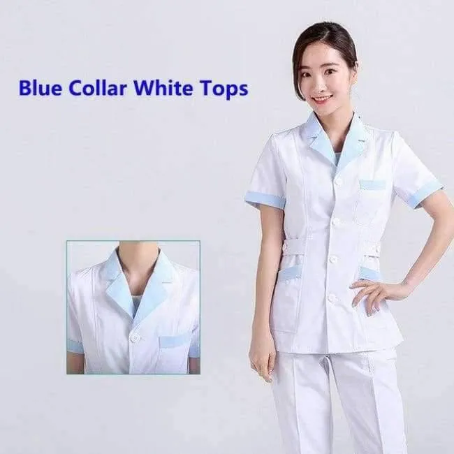 Frauen Krankenhaus medizinische Arbeitskleidung Anzug Kragen Pflege Kleidung Arzt Uniform Kurzarm Dental Schönheitssalon chirurgische Overalls