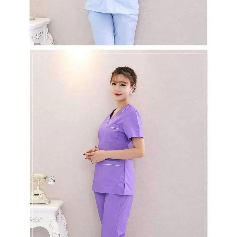 Der heiße Verkauf der Krankenhauskrankenschwesteruniform säubert medizinische Uniformen, neue Art V-Ansatz medizinische säubert mit blauer Blumenoberseite + Hose