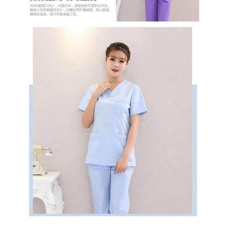 Der heiße Verkauf der Krankenhauskrankenschwesteruniform säubert medizinische Uniformen, neue Art V-Ansatz medizinische säubert mit blauer Blumenoberseite + Hose