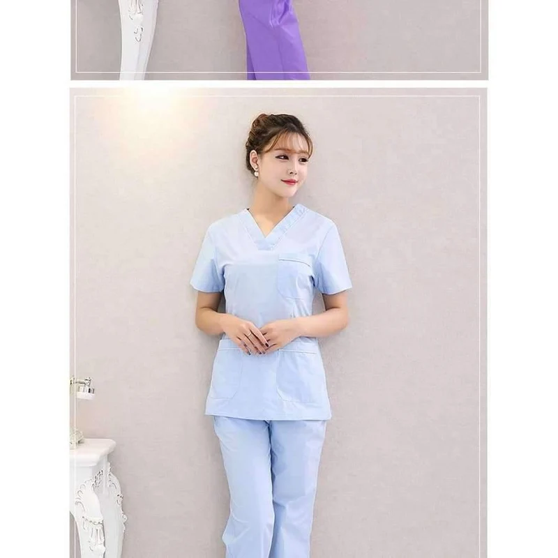 Der heiße Verkauf der Krankenhauskrankenschwesteruniform säubert medizinische Uniformen, neue Art V-Ansatz medizinische säubert mit blauer Blumenoberseite + Hose