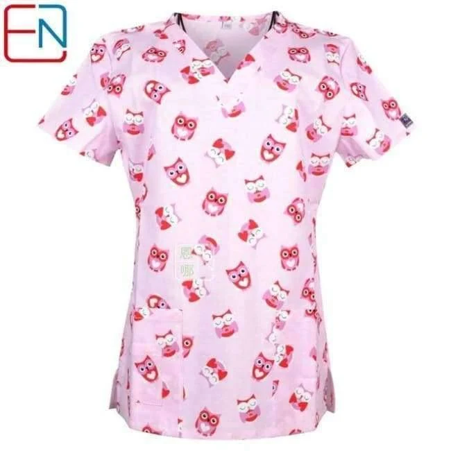 Frauen Medical Scrub Tops Medical Mit V-Ausschnitt 100% Baumwolle Medizinische Uniformen Chirurgische Peelings Top Designs In Hennar