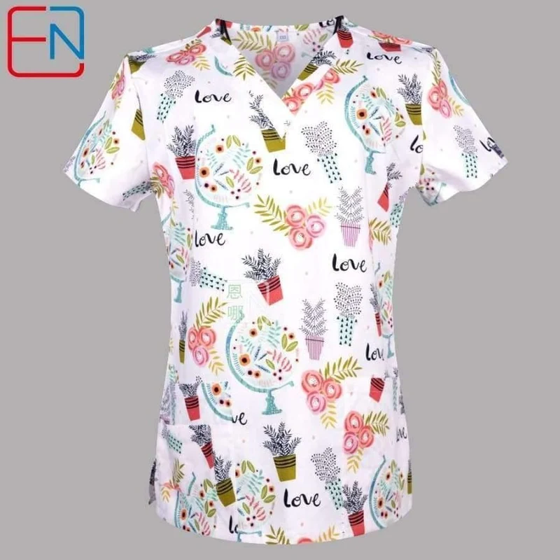 Frauen Medical Scrub Tops Medical Mit V-Ausschnitt 100% Baumwolle Medizinische Uniformen Chirurgische Peelings Top Designs In Hennar