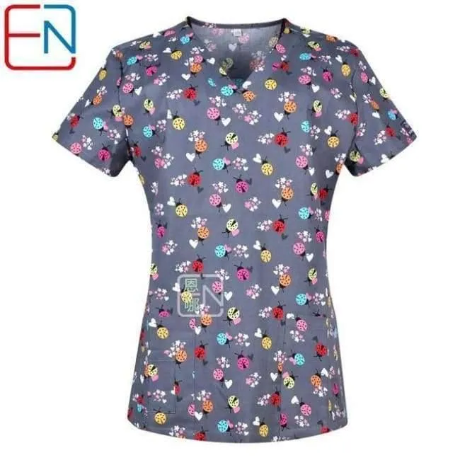 Frauen Medical Scrub Tops Medical Mit V-Ausschnitt 100% Baumwolle Medizinische Uniformen Chirurgische Peelings Top Designs In Hennar