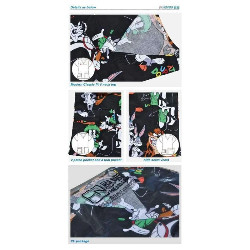 Frauen Medical Scrub Tops Medical Mit V-Ausschnitt 100% Baumwolle Medizinische Uniformen Chirurgische Peelings Top Designs In Hennar
