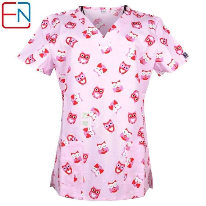 Frauen Medical Scrub Tops Medical Mit V-Ausschnitt 100% Baumwolle Medizinische Uniformen Chirurgische Peelings Top Designs In Hennar