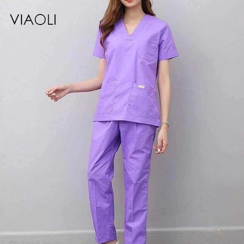 Medizinische Uniformen für Frauen und Männer, Krankenpflege, OP-Kleidung, kurzärmliger Mantel, Arztkleidung, Bürstenhandkleidung, V-Kragen