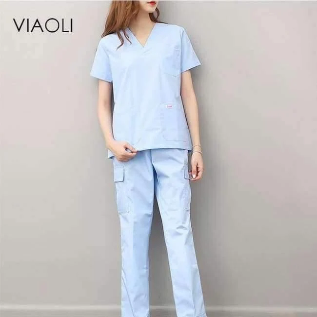 Medizinische Uniformen für Frauen und Männer, Krankenpflege, OP-Kleidung, kurzärmliger Mantel, Arztkleidung, Bürstenhandkleidung, V-Kragen