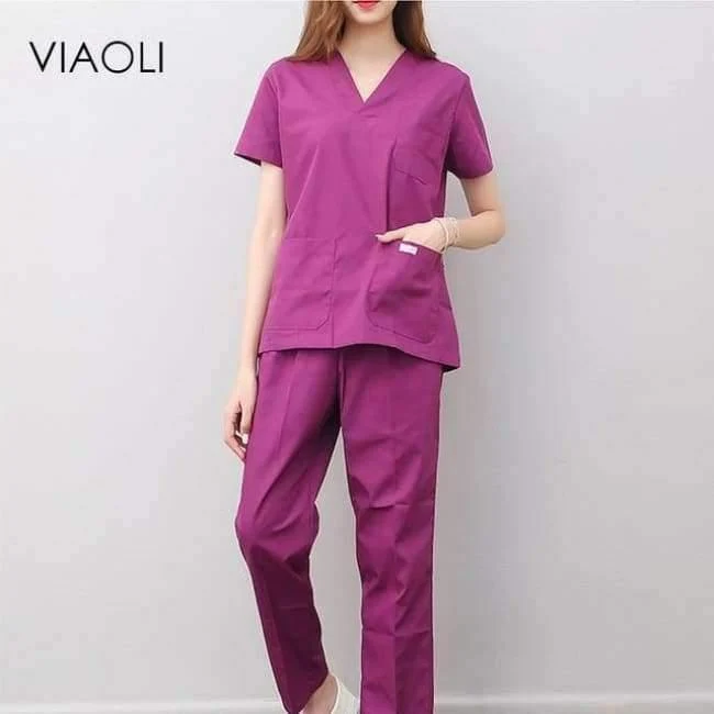 Medizinische Uniformen für Frauen und Männer, Krankenpflege, OP-Kleidung, kurzärmliger Mantel, Arztkleidung, Bürstenhandkleidung, V-Kragen