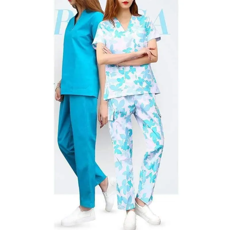 Medizinische Uniformen für Frauen und Männer, Krankenpflege, OP-Kleidung, kurzärmliger Mantel, Arztkleidung, Bürstenhandkleidung, V-Kragen