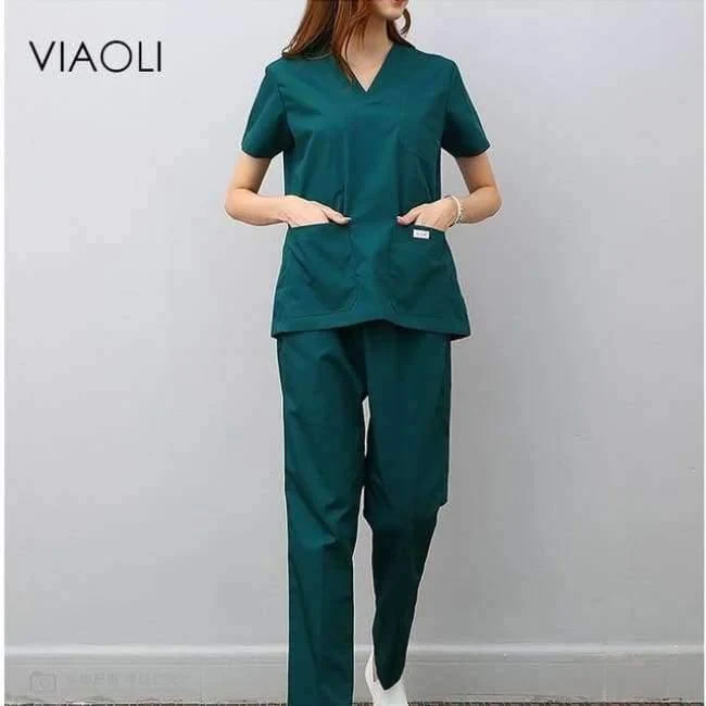 Medizinische Uniformen für Frauen und Männer, Krankenpflege, OP-Kleidung, kurzärmliger Mantel, Arztkleidung, Bürstenhandkleidung, V-Kragen