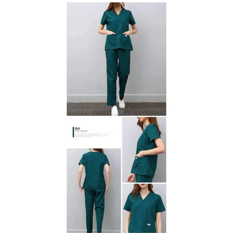 Medizinische Uniformen für Frauen und Männer, Krankenpflege, OP-Kleidung, kurzärmliger Mantel, Arztkleidung, Bürstenhandkleidung, V-Kragen