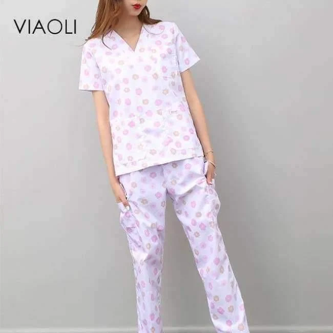 Medizinische Uniformen für Frauen und Männer, Krankenpflege, OP-Kleidung, kurzärmliger Mantel, Arztkleidung, Bürstenhandkleidung, V-Kragen