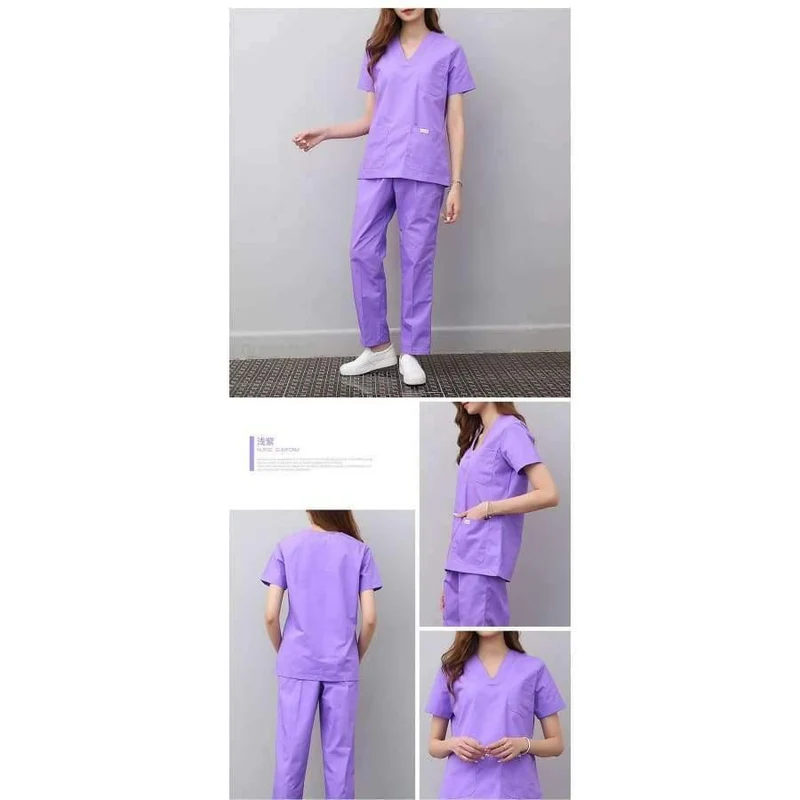 Medizinische Uniformen für Frauen und Männer, Krankenpflege, OP-Kleidung, kurzärmliger Mantel, Arztkleidung, Bürstenhandkleidung, V-Kragen