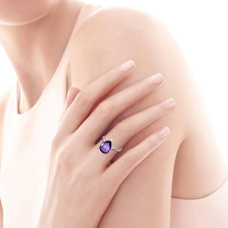 8.8 ct natürlicher lila Amethyst-Ring aus echtem 925er-Sterlingsilber, Wassertropfen-Perlenschliff, Damenmode