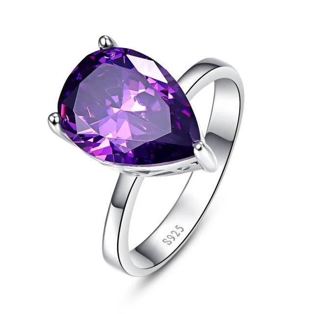 8.8 ct natürlicher lila Amethyst-Ring aus echtem 925er-Sterlingsilber, Wassertropfen-Perlenschliff, Damenmode