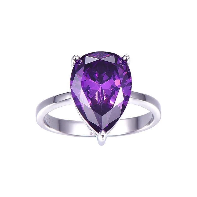 8.8 ct natürlicher lila Amethyst-Ring aus echtem 925er-Sterlingsilber, Wassertropfen-Perlenschliff, Damenmode