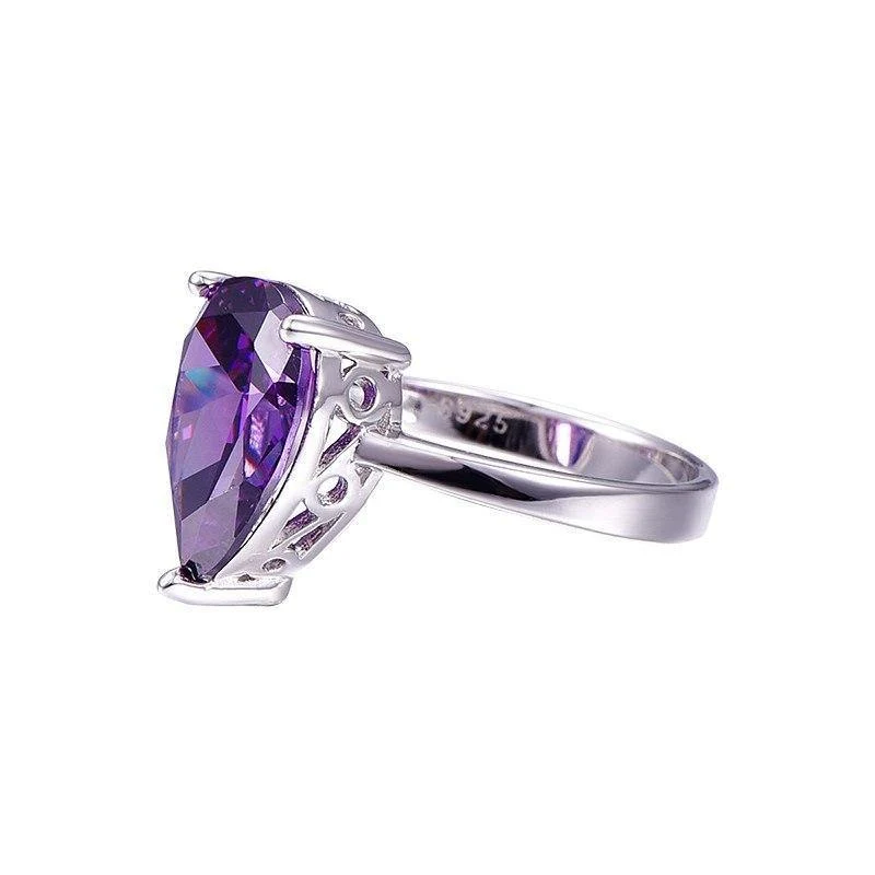 8.8 ct natürlicher lila Amethyst-Ring aus echtem 925er-Sterlingsilber, Wassertropfen-Perlenschliff, Damenmode