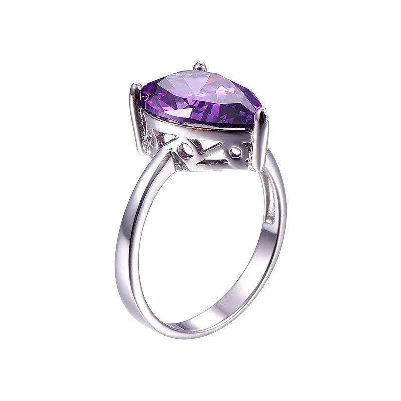 8.8 ct natürlicher lila Amethyst-Ring aus echtem 925er-Sterlingsilber, Wassertropfen-Perlenschliff, Damenmode