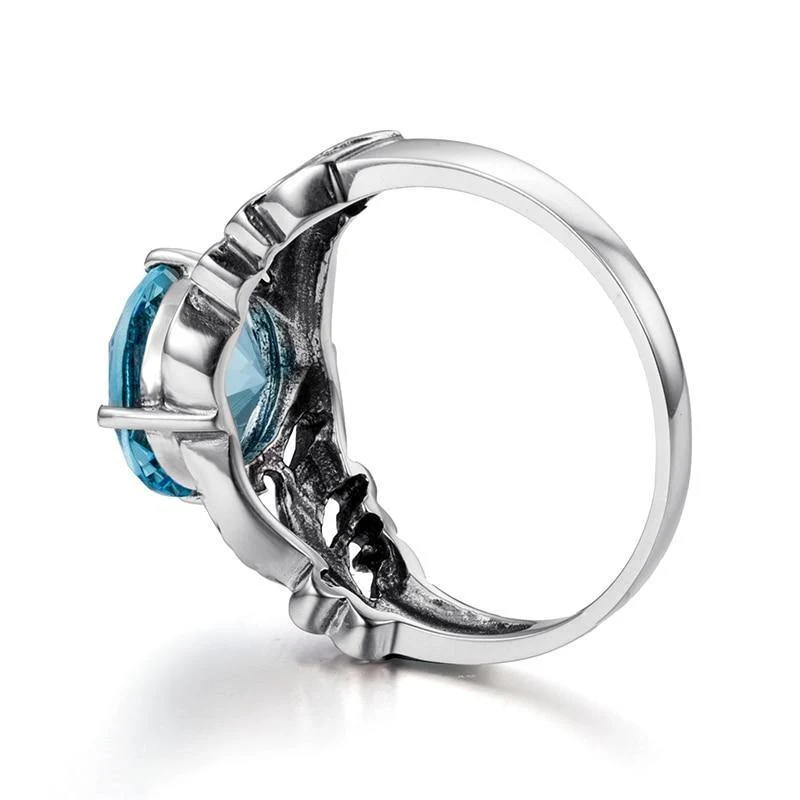 925 Sterling Silber Blatt geformt hellblau Victoria Stein Frauen Finger Ring Fashion Cocktail Ring Jubiläum Schmuck
