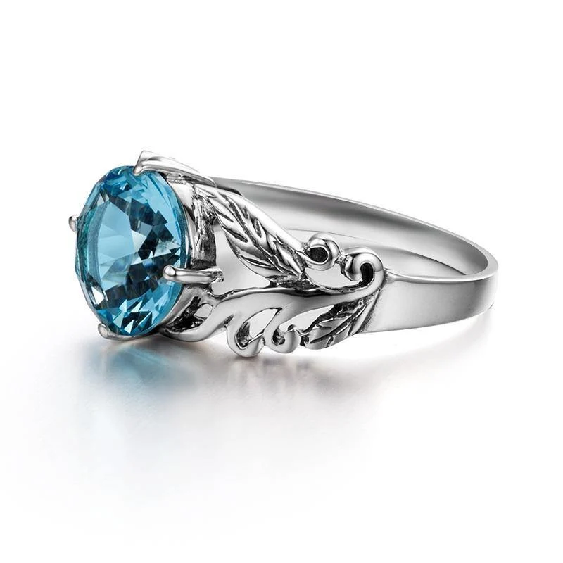925 Sterling Silber Blatt geformt hellblau Victoria Stein Frauen Finger Ring Fashion Cocktail Ring Jubiläum Schmuck