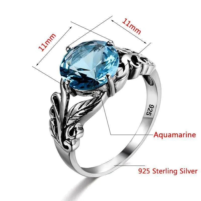 925 Sterling Silber Blatt geformt hellblau Victoria Stein Frauen Finger Ring Fashion Cocktail Ring Jubiläum Schmuck