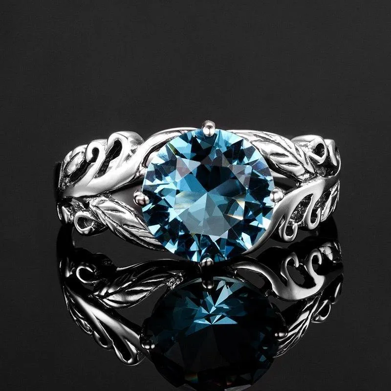 925 Sterling Silber Blatt geformt hellblau Victoria Stein Frauen Finger Ring Fashion Cocktail Ring Jubiläum Schmuck