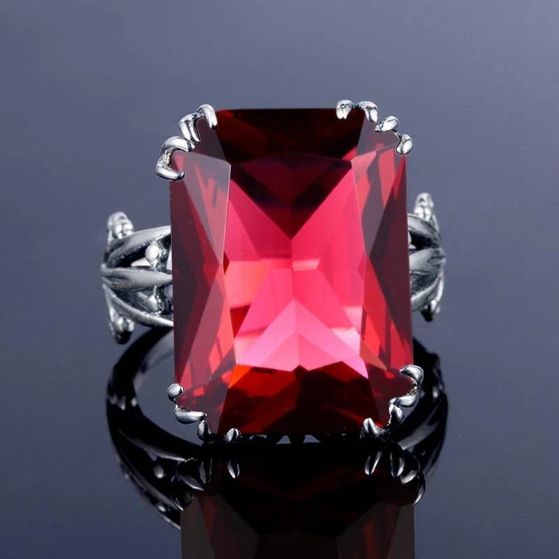 Gravierter Verlobungs-Rubin-Ring, Blumenrankenblatt-Design, massives 925er-Sterlingsilber, Damenringe, Zubehör