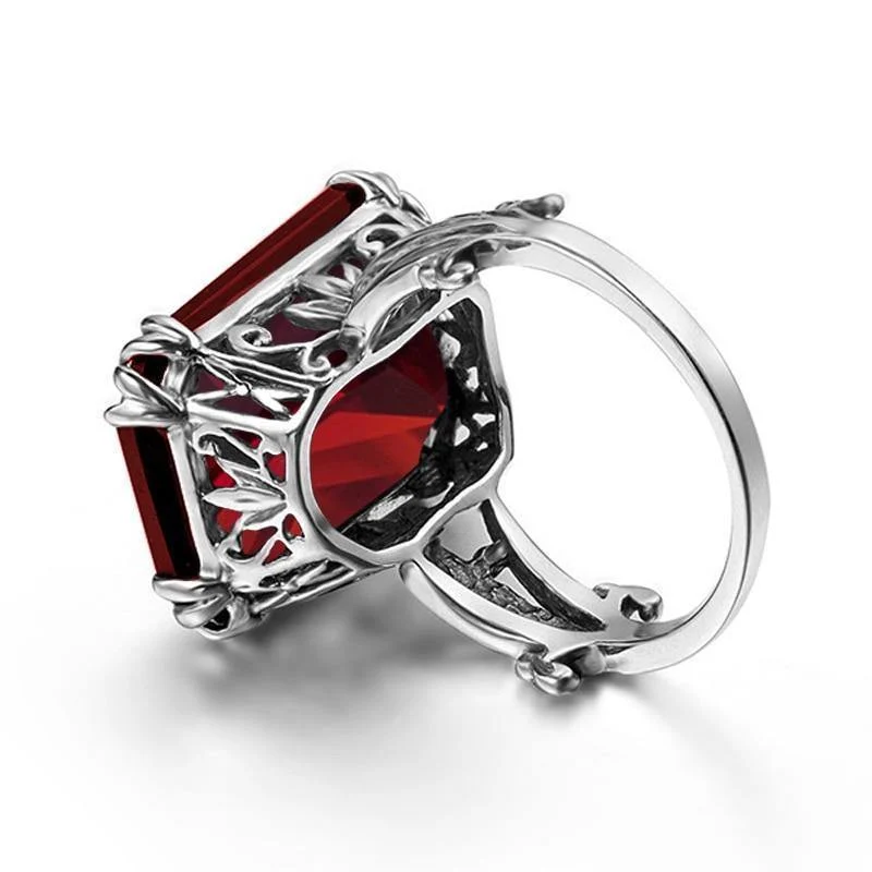 Gravierter Verlobungs-Rubin-Ring, Blumenrankenblatt-Design, massives 925er-Sterlingsilber, Damenringe, Zubehör