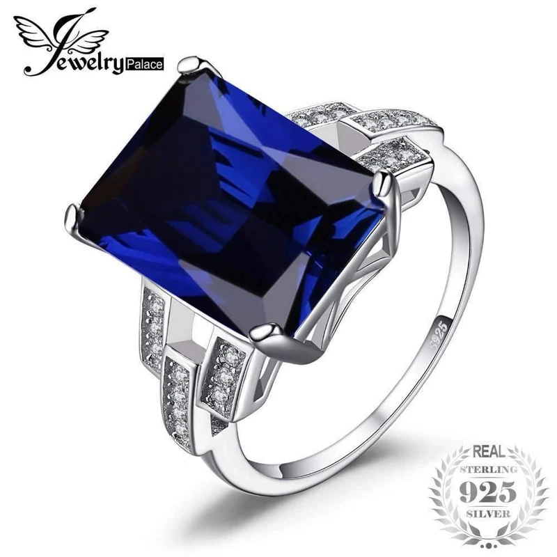Emerald Cut 9.6ct Erstellt Blue Sapphire Cocktail Ring 925 Sterling Silber Ring für Fashion Women