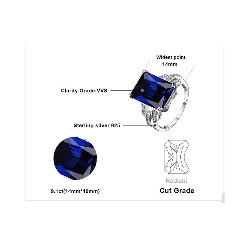 Emerald Cut 9.6ct Erstellt Blue Sapphire Cocktail Ring 925 Sterling Silber Ring für Fashion Women
