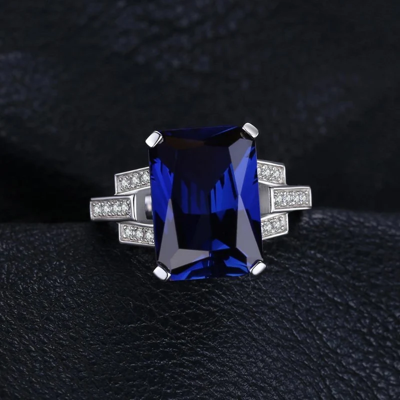Emerald Cut 9.6ct Erstellt Blue Sapphire Cocktail Ring 925 Sterling Silber Ring für Fashion Women
