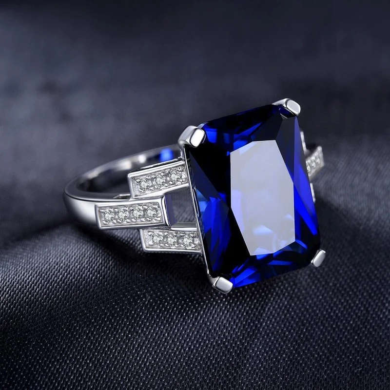 Emerald Cut 9.6ct Erstellt Blue Sapphire Cocktail Ring 925 Sterling Silber Ring für Fashion Women