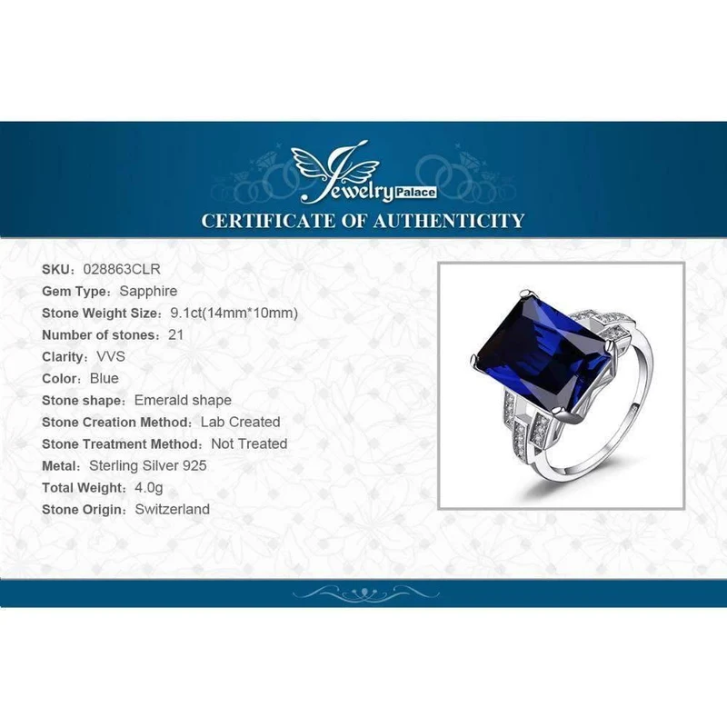 Emerald Cut 9.6ct Erstellt Blue Sapphire Cocktail Ring 925 Sterling Silber Ring für Fashion Women
