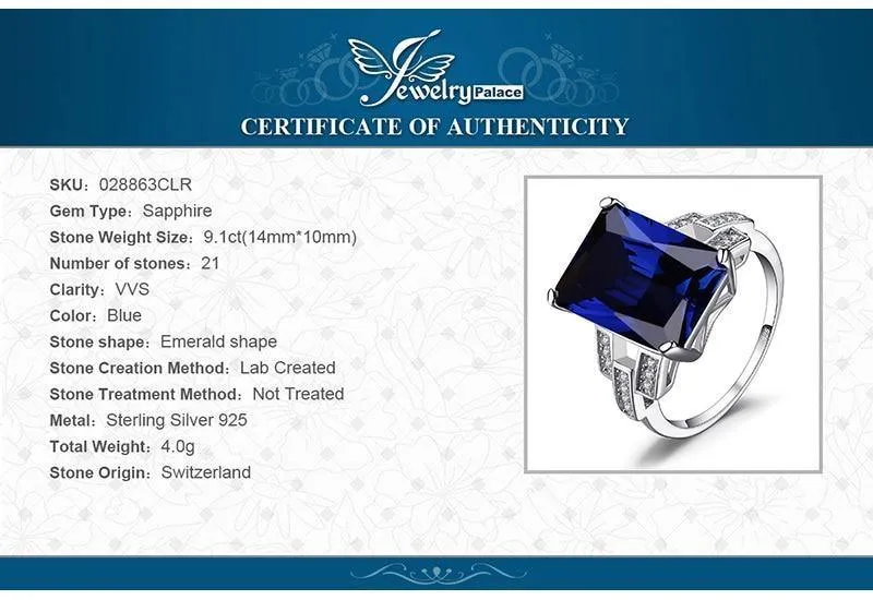 Emerald Cut 9.6ct Erstellt Blue Sapphire Cocktail Ring 925 Sterling Silber Ring für Fashion Women
