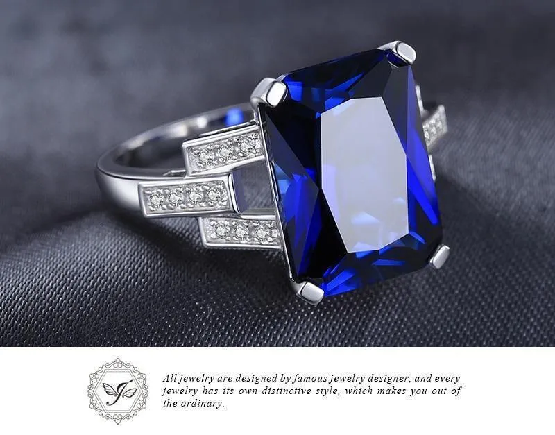 Emerald Cut 9.6ct Erstellt Blue Sapphire Cocktail Ring 925 Sterling Silber Ring für Fashion Women