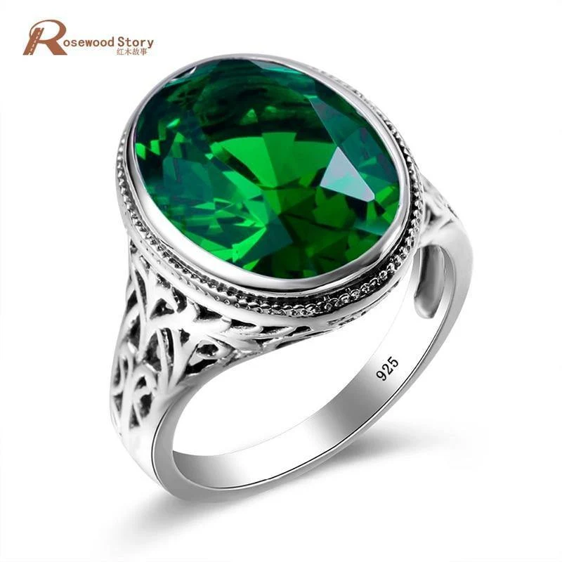 Handgefertigter Ring Hochzeitseinladungen Grüner Kristall 925 Sterling Silber Ringe für Frauen Männer Vintage Kleid Schmuck